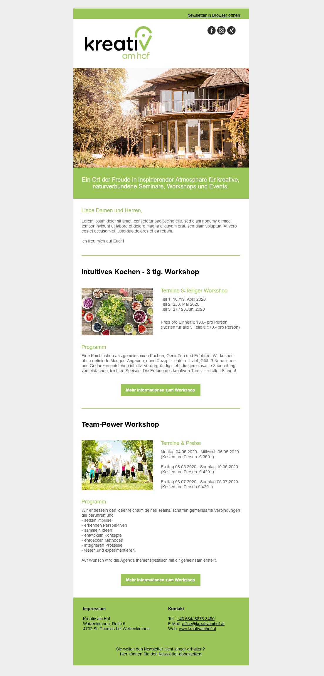Newsletter Design für Kreativ am Hof
